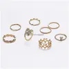 Bandringar Fashion Jewelry Vintage Knuckle Ring Set Rhinstone Geomtric Five Piont Star Rings Set 8st/Set Drop Delivery DHFDA