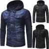 Men's Casual Shirts Autumn Outwear Jacket Coat Demin Distressed Hooded Mens' Vintage Tops Winter Men's Blouse