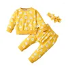 Set di abbigliamento 0-24M Born Baby Boy Girl Pullover a maniche lunghe T-shirt Top Pantalone Fascia per capelli 3 pezzi Set di vestiti autunnali