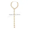 Anhänger Halsketten Luxus FL Strass Gold Farbe Lange Kette Halskette Mode Statement Vintage Kristall Choker Kragen Elegante Jewelr Dh5Hh