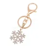Christmas Snowflake Keychain Key Ring Chains for Women Golden Clear Rhinestone Keyring Titular Acessórios -chave Presente de Natal
