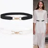 Belts Design Black Thin Elastic Cummerbunds Long Gold Buckle Waistbands For Dress Women White Fashion Waist Seal Lady Gifts