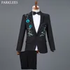 Men's Suits Blazers Red Diamond Floral for Wedding s 3 Piece BlazerPantBow Tie Fashion Tuxedo Suit Set Stage Costume Homme 221201