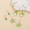 3pairs/set Green Color Acrylic Flower Butterfly Dangle Earrings Set for Women Girls Cute Trendy Mushroom Earring Statement Jewelry