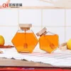 Food Savers Storage Containers Hexagonal Honey Glass Jar Jam with Wooden Lid Stirring Stick comb Sealed Empty Bottle 221202