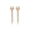 スタッド925 Sier Pearl Earrings Stud Retro Tassel Diamond Chain Drop European Women Business Dress Seater Earing Jewelry Accessor DHQHK