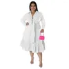 Grande taille robes femmes 4xl Robe à volants nœud froncé élégant 2022 automne dame fête col en V Robe femme automne luxe en gros tissu