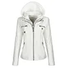 Women's Leather Faux Winter Ladies Fashion Hooded Jacket Motorcycle Street Tops Casual Slim Fit 221201