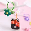 Mignon coloré résine fleur porte-clés avec cloche pour femmes fille porte-clés dessin animé breloque sac pendentifs voiture porte-clés