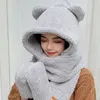 Hats Scarves Gloves Sets 3 In 1 Warm Hat Scarf Gloves Three Piece Women's Versatile Cute Bear Hat Winter Cold Proof Double Layered Thickened Accessories 221202