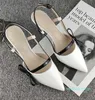 Women 'S High Heel Sandals Flat Shoes Heatshoes Luxury Designer Fashion Leather Rubber Bow Metal Buckle Pointed 09 Thin Strap Wedding Party Black White