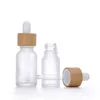 Frosted White Glass Dropper Bottle 10ml 15ml 20ml 30ml 50ml With Bamboo Cap 1oz Wooden Essential Oil Bottles