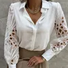 Camicette da donna Elegante camicia casual da donna con maniche lunghe in pizzo da ufficio Moda donna monopetto sciolto primavera estate pullover top