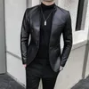 Мужские костюмы Blazers British Style Fashion Fashion Мужчина высококачественная кожаная куртка мужская слабая кожаное костюм/мужчина S-3XL 221201
