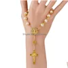 Beaded Gold Sier Lace Glass Imitation Pearl Catholic Rosary Bracelet Prayer Beads Jesus Cross Beaded Bracelets Statement Jewelry Dro Dhkwj