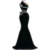 Schwarzer Velor One Schulter Meerjungfrau Abendkleider 2023 Diamant Custom Made Long Prom Kleider Robe de Soiree BC143450 GB1202X2