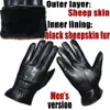 Five Fingers Gloves Deerskin Pattern Male Leather Sheepskin-fur in one Female Goatskin Sheep Fur Wool Winter Thickening Warm 221202