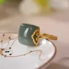 Eheringe An Yuhuan Natürlicher grüner Steinschmuck Damen S925 Sterling Silber Ring Geschenk verstellbar Vintage