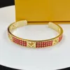 3 Colors F Letter Fashion Bangle Lady Women Bracelets Stainless Steel 18K Gold Plated Setting Diamond Engraved Plaid Open Narrow Bracelet Gifts FB1 --504