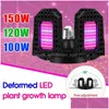 Grow Lights 100W 120W 150W LED -växtens tillväxtlampa E27 Deformation Vikning Grow Light 4 Löv Red Blue Spectrum Phytolamp Drop Delive DHGE7