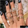 Band Rings Fashion Jewelry Vintage Knuckle Ring Set Rhinstone Geomtric Five Piont Star Rings Sets 8Pcs/Set Drop Delivery Dhfda