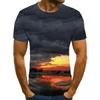 Мужская футболка для футболок китайские пейзажи эстетическая художественная концепция печать свободная тренд рукав хип-хоп одежда летний дизайн