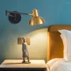 Wandlamp Noordelijke eenvoudige koper slaapkamer studie el kamer bedlezing leesvouwen lange staaf rocker