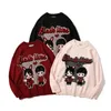 Men's Sweaters Angel Pattern Black Lived Couples Printed Pullover Knitwear Men Oversized Japanese Anime Cartoon Knitted Unisex Sweater Tops 221202