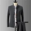Ternos masculinos Blazers estilo chinês Autumn Suit Color Solid Casual Stand Collar Jaqueta Pants 2pcs Conjunto de casaco 221201
