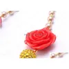 Pendant Necklaces Red Rose Flower Baby Kid Chunky Necklace Christmas Girl Kids Bubblegum Bead Children Jewelry Drop Delivery Necklac Dhihf