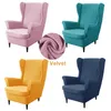 Housses de chaise Velours Wingback Stretch Wing Fauteuil avec Coussin De Siège Élastique Canapé Housses Solide Couleur 221202