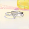 Cluster-Ringe, Modeschmuck, eingelegter Diamant-Herz-Ring, für Damen, offen, verstellbar, Roségold, Finger-Verlobungsring, Drop-Lieferung Dhwmw