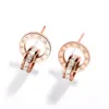 korean simple rome designer letters stud earrings 18K rose gold stainless steel retron vintage ear rings earring earing with shining crystal zircon jewelry