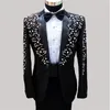 Men's Suits Blazers 2 Pieces Luxury Crystal Men Beads Custom Made Wedding High Waist Pant Tuxedos Peaked Lapel Blazer Business CoatPant 221201