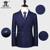 Costumes pour hommes Blazers Blazer Gilet Pantalon Marque De Mode À Double Boutonnage Rayé Bleu Costume D'affaires Formelle Trois Pièces Robe De Mariée De Marié 221201