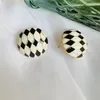 Enamel Colorful Geometric Black White Studs Earrings Women 925 Silver Needle Accessories Metal Eardrop Wholesale 10 pair/lot