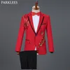 Men's Suits Blazers Red Diamond Floral for Wedding s 3 Piece BlazerPantBow Tie Fashion Tuxedo Suit Set Stage Costume Homme 221201