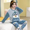 Men's Sleepwear Couple Long Sleeve Cute Cartoon Thick Warm Flannel Pajama Sets For Men Winter Korean Loose Women Homewear Home Clothes 221202