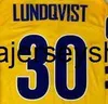 Maglia da hockey Svezia Henrik Lundqvist 30 Team College Vintage Mondiali 2016 Traspirante Per gli appassionati di sport Colore Giallo