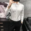 Men's Casual Shirts Men's Royal Blue Smooth Ice Silk Mens Satin White Bright Flowers Korean Clothing Night Club Party Dress Stage