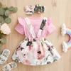 Conjuntos de roupas 0-24m fofo bebê nascida menina curta manga curta algodão tops de suspensa floral saia para a cabeça 3pcs Conjunto