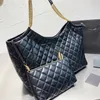 Bolso de mano de gran capacidad, bolsos de hombro para mujer, bolsos de compras con entramado de diamantes, herrajes metálicos, cadena con letrero de letras grandes, correa de cuero, bolso de mano, bolsillo con cremallera