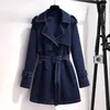 Women's Trench Coats 2022 4XL Windbreaker Women Mid-Length Outerwear Overcoat Spring Autumn Belt Coat Female Fashion Blue