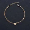 Bracelets de cheville 2022 femmes Simple coeur doré argent pieds nus Crochet sandales pied bijoux deux couches jambes Bracelet