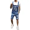 Shorts masculinos verão denim macacão homens hip hop jogging streetwear moda magro trabalho carta impresso macacão male268k