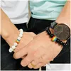 Beaded Women Men Rainbow Flag Ball Natural Stone 18 Agate Black Onyx Pärlor Armband Bangle June LGBT Gay Pride Par Armband Jewe Dhbnt