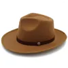 Boinas mulheres sentiram chapéu de fedora com amplo jazz elegante Lady Lady Sombrero Padrinho Feminino Cinturão Feminino