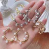 Stud Earrings 3 Pairs Pearl Shell Earring For Women Gold Color Round Christmas Gift