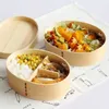 ランチボックスOnelayer Wooden Lunch Box Japany Bento Box Portable Picnic Food Container for School Kidsラウンドスクエアストレージボックスディナーウェア221202