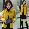 Damen Wollmischung Wollmantel Mode Frühling Herbst Damenjacke Kurz einreihig Gelb Weiblich Outwear Tops Mutter Kleid W25